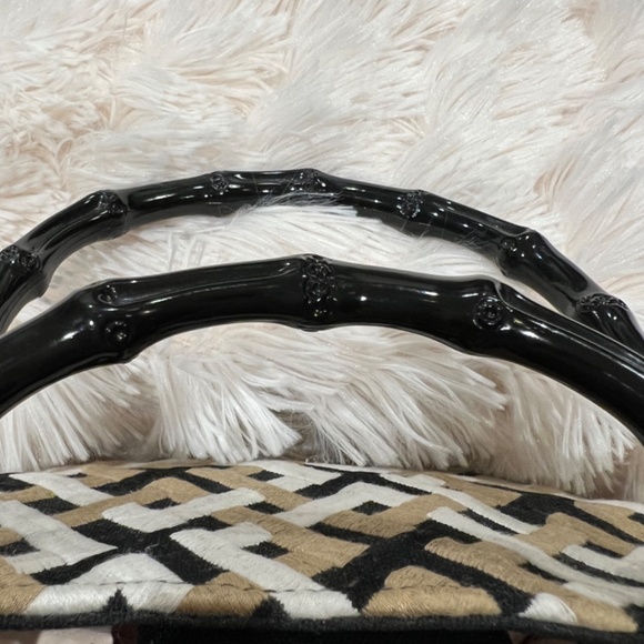 Talbots Black, Tan and White Handbag with Black Bamboo Style Handles - Picture 5 of 9